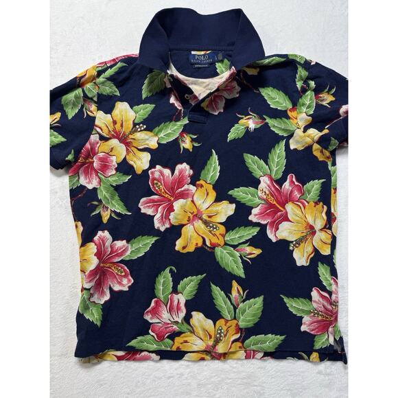 Polo Ralph Lauren Men’s Custom Slim Fit Polo Shirt Floral Tropical Navy Large